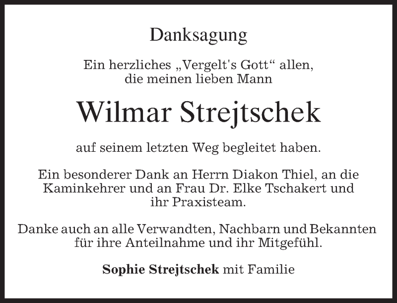  Traueranzeige für Wilmar Strejtschek vom 12.11.2016 aus merkurtz