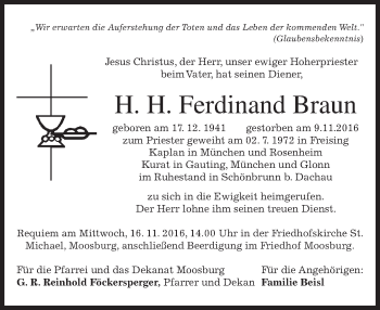 Traueranzeige von Ferdinand Braun von merkurtz