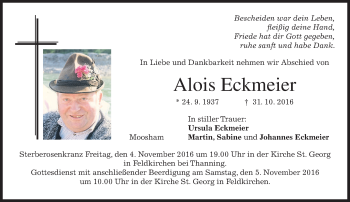 Traueranzeige von Alois Eckmeier von merkurtz