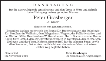 Traueranzeige von Peter Grasberger von merkurtz
