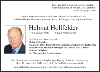 Traueranzeige von Helmut Hollfelder von merkurtz