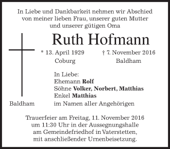 Traueranzeige von Ruth Hofmann von merkurtz