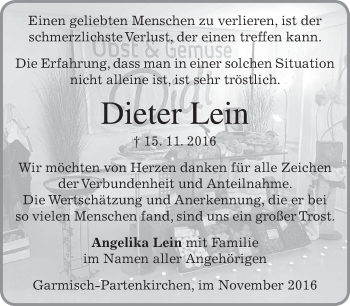 Traueranzeige von Dieter Lein von merkurtz