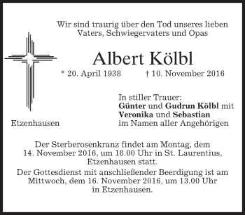 Traueranzeige von Albert Kölbl von merkurtz