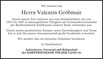 Traueranzeige von Valentin Gröbmair von merkurtz