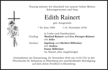 Traueranzeige von Edith Rainert von merkurtz