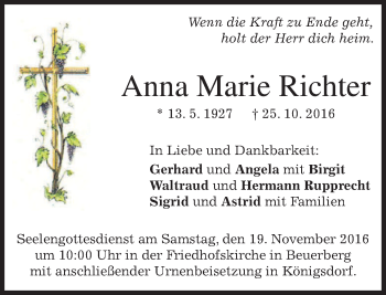 Traueranzeige von Anna Marie Richter von merkurtz