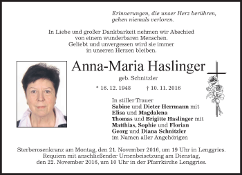 Traueranzeige von Anna-Maria Haslinger von merkurtz
