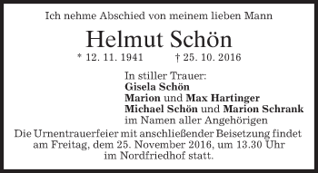 Traueranzeige von Helmut Schön von merkurtz