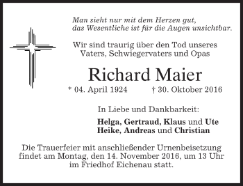 Traueranzeige von Richard Maier von merkurtz