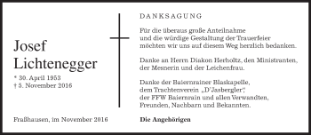 Traueranzeige von Josef Lichtenegger von merkurtz