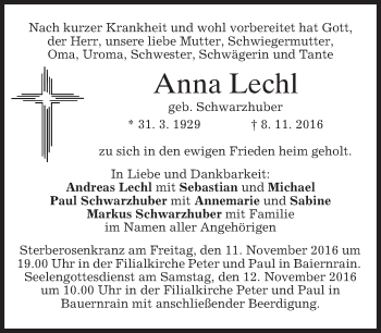 Traueranzeige von Anna Lechl von merkurtz