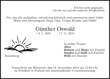 Traueranzeige von Günther Oswald von merkurtz