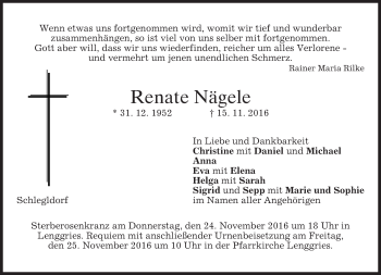 Traueranzeige von Renate Nägele von merkurtz