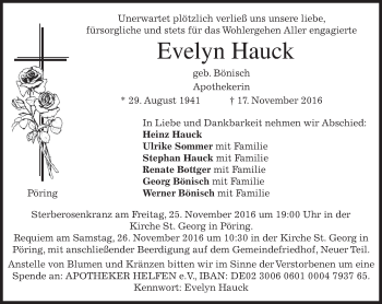 Traueranzeige von Evelyn Hauck von merkurtz