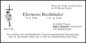 Traueranzeige von Eleonore Rechthaler von merkurtz
