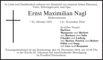 Traueranzeige von Ernst Maximilian Nagl von merkurtz