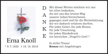 Traueranzeige von Erna Knoll von merkurtz