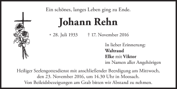 Traueranzeige von Johann Rehn von merkurtz