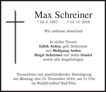 Traueranzeige von Max Schreiner von merkurtz
