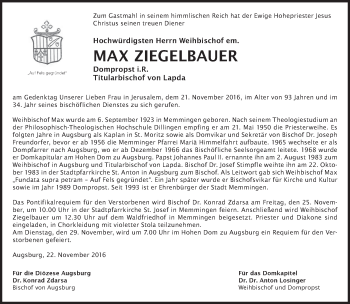 Traueranzeige von Max Ziegelbauer von merkurtz