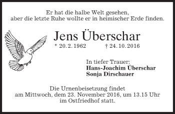 Traueranzeige von Jens Uberschar von merkurtz