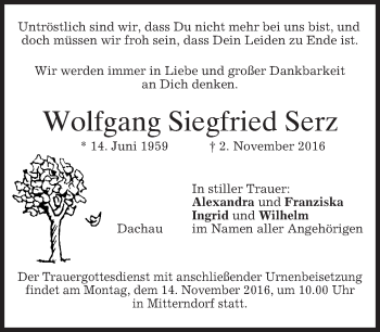Traueranzeige von Wolfgang Siegfried Serz von merkurtz