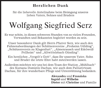 Traueranzeige von Wolfgang Siegfried Serz von merkurtz