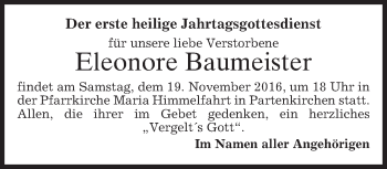 Traueranzeige von Eleonore Baumeister von merkurtz