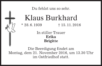 Traueranzeige von Klaus Burkhard von merkurtz