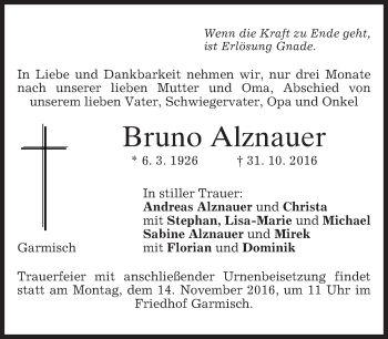 Traueranzeige von Bruno Alznauer von merkurtz