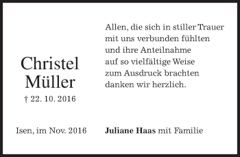 Traueranzeige von Christel Müller von merkurtz
