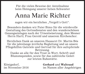 Traueranzeige von Anna Marie Richter von merkurtz