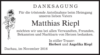 Traueranzeige von Matthias Riepl von merkurtz