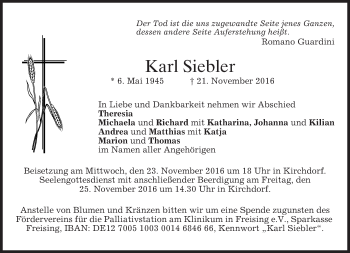 Traueranzeige von Karl Siebler von merkurtz