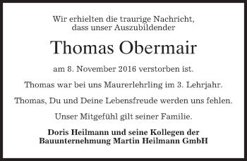 Traueranzeige von Thomas Obermair von merkurtz