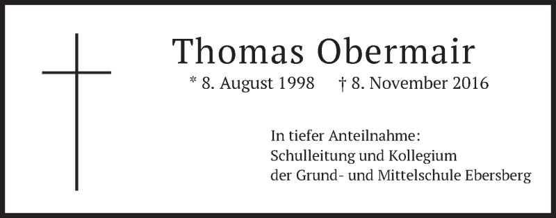  Traueranzeige für Thomas Obermair vom 11.11.2016 aus merkurtz