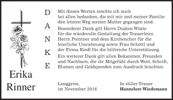 Traueranzeige von Erika Rinner von merkurtz