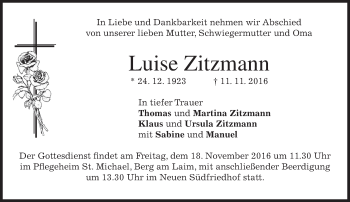 Traueranzeige von Luise Zitzmann von merkurtz