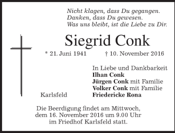 Traueranzeige von Siegrid Conk von merkurtz
