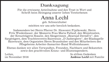 Traueranzeige von Anna Lechl von merkurtz