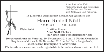 Traueranzeige von Rudolf Nödl von merkurtz
