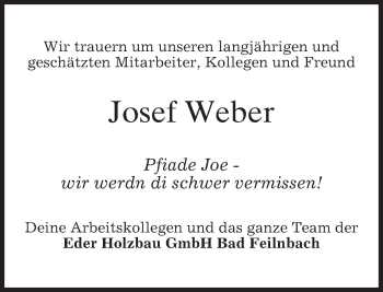 Traueranzeige von Josef Weber von merkurtz