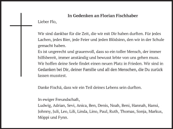 Traueranzeige von Florian Fischhaber von merkurtz