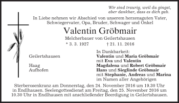 Traueranzeige von Valentin Gröbmair von merkurtz
