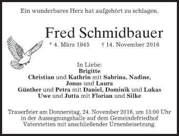 Traueranzeige von Fred Schmidbauer von merkurtz
