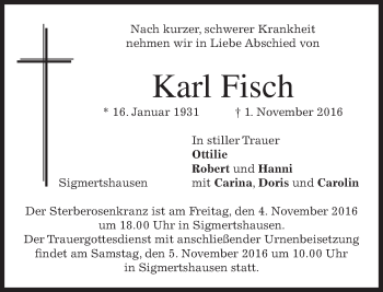 Traueranzeige von Karl Fisch von merkurtz