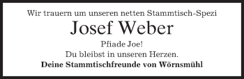 Traueranzeige von Josef Weber von merkurtz