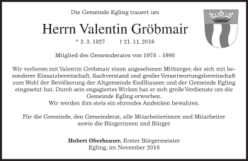 Traueranzeige von Valentin Gröbmair von merkurtz