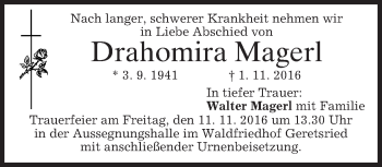 Traueranzeige von Drahomira Magerl von merkurtz